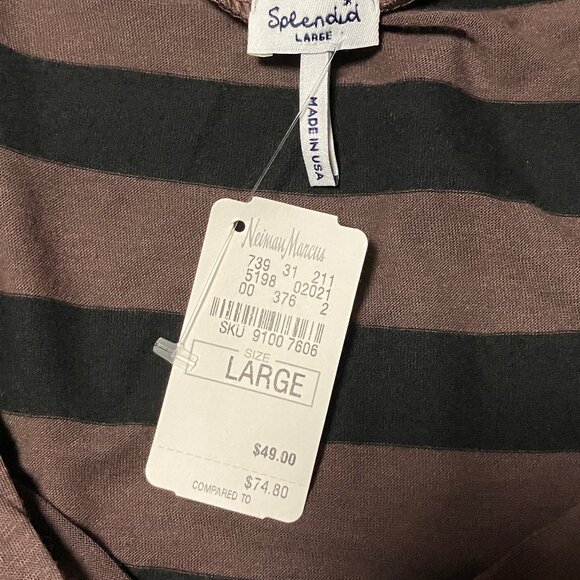 Splendid Striped Black & Gray 3/4 Sleeve Blouse, Size Large, Pocket, NWT - Picture 7 of 9